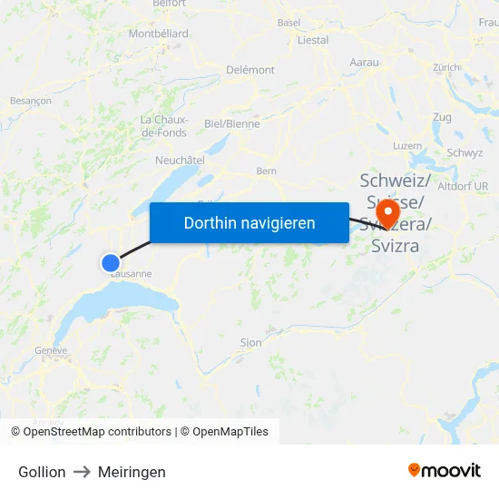 Gollion to Meiringen map