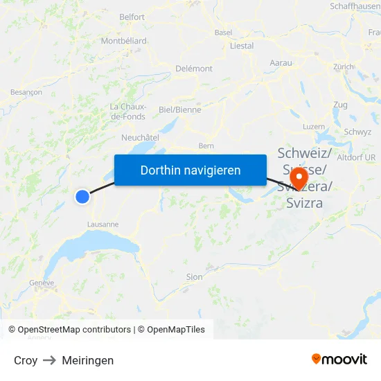 Croy to Meiringen map