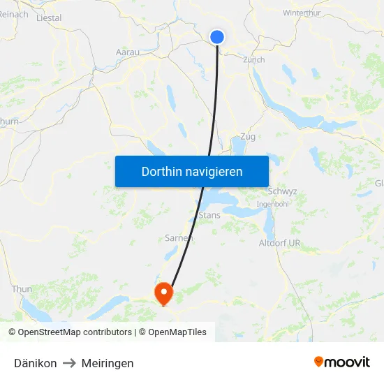 Dänikon to Meiringen map