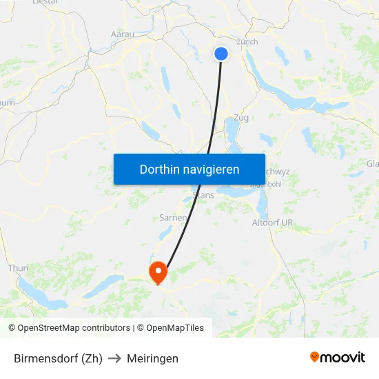 Birmensdorf (Zh) to Meiringen map