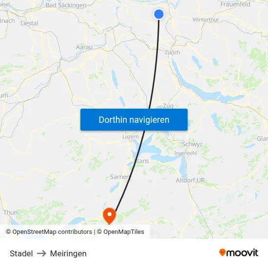 Stadel to Meiringen map