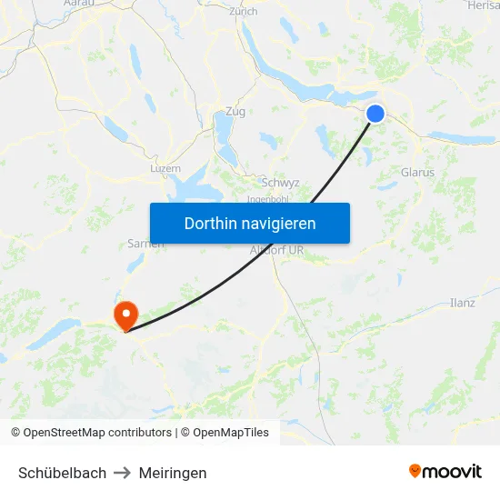 Schübelbach to Meiringen map