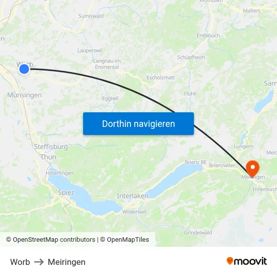 Worb to Meiringen map