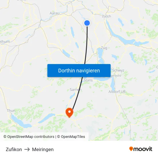 Zufikon to Meiringen map