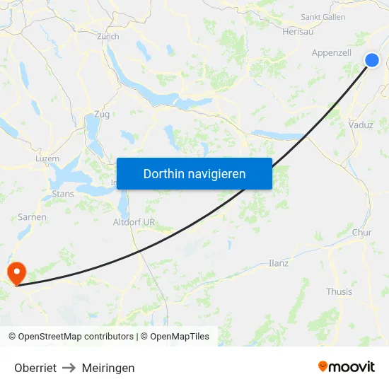 Oberriet to Meiringen map