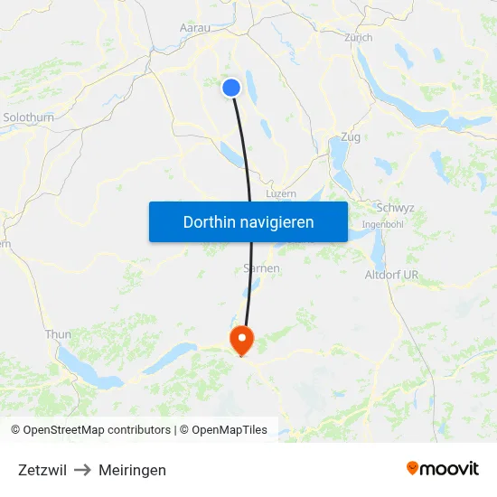 Zetzwil to Meiringen map