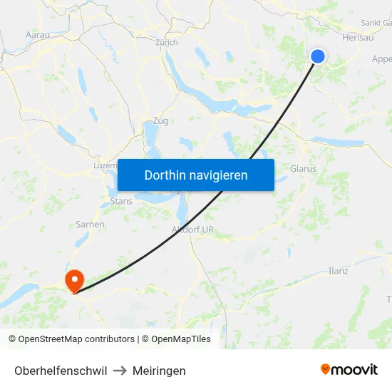 Oberhelfenschwil to Meiringen map