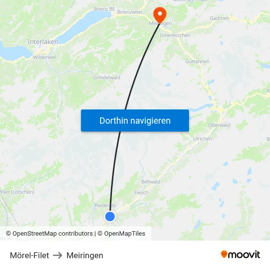 Mörel-Filet to Meiringen map