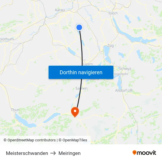 Meisterschwanden to Meiringen map