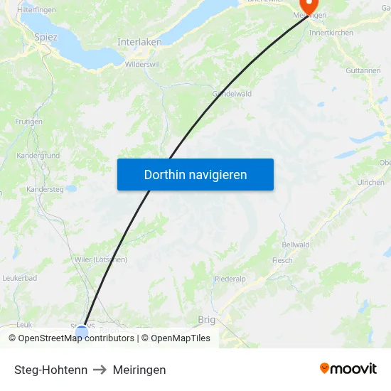 Steg-Hohtenn to Meiringen map