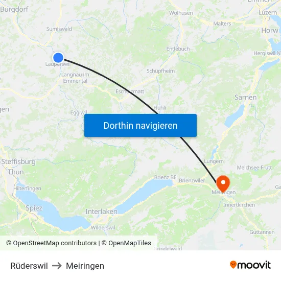 Rüderswil to Meiringen map