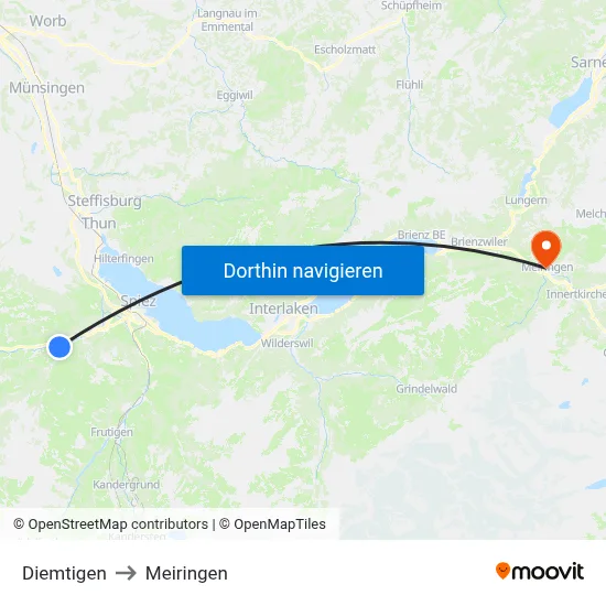 Diemtigen to Meiringen map