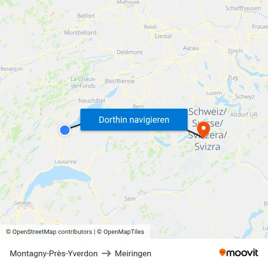 Montagny-Près-Yverdon to Meiringen map