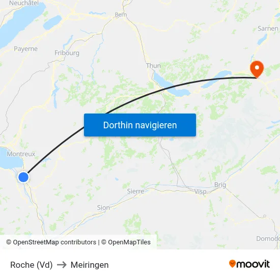 Roche (Vd) to Meiringen map