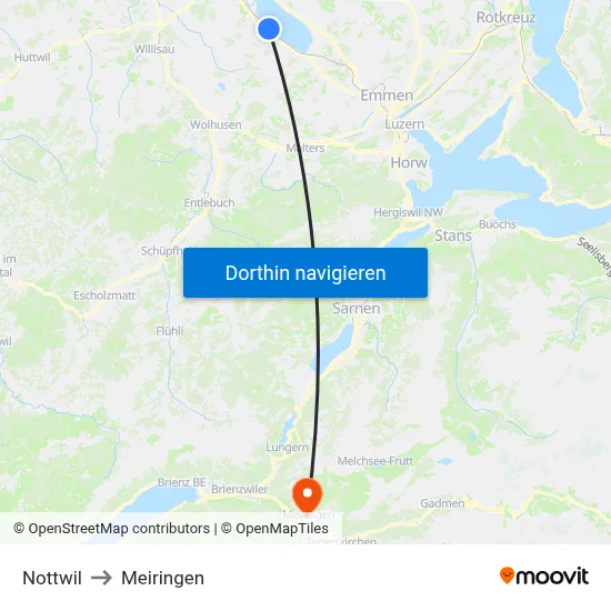 Nottwil to Meiringen map
