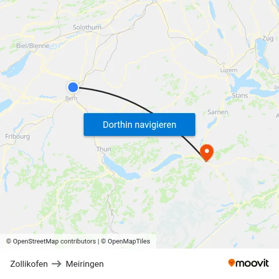 Zollikofen to Meiringen map