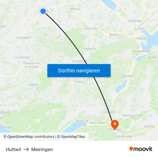Huttwil to Meiringen map