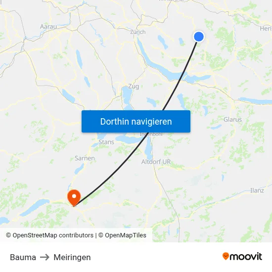 Bauma to Meiringen map
