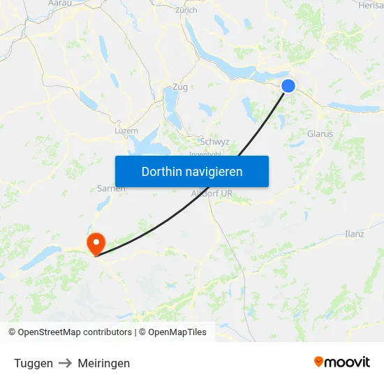 Tuggen to Meiringen map