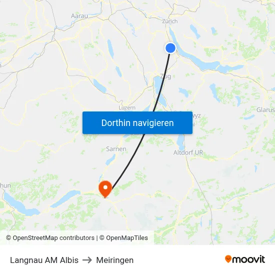 Langnau AM Albis to Meiringen map