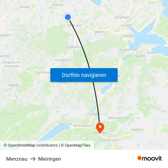 Menznau to Meiringen map