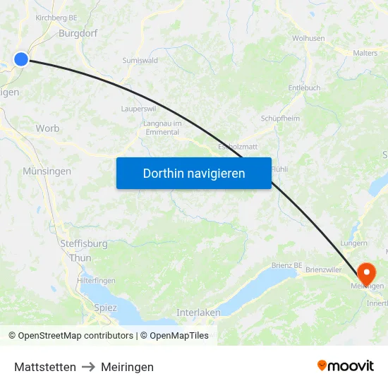 Mattstetten to Meiringen map