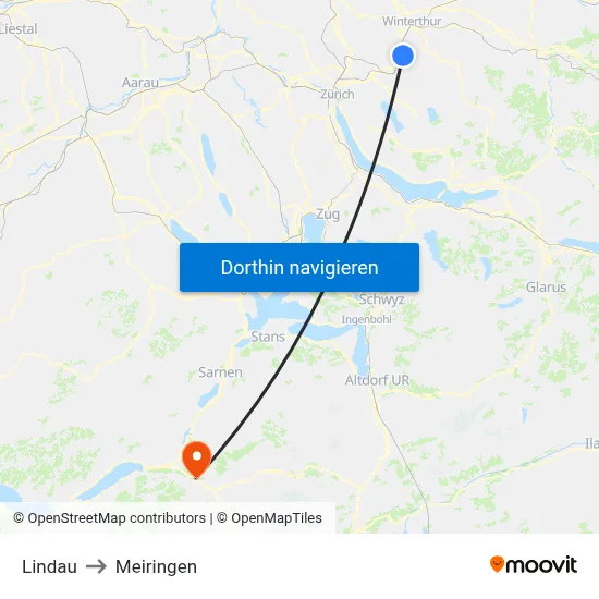 Lindau to Meiringen map