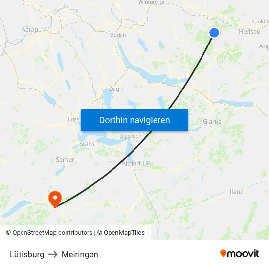 Lütisburg to Meiringen map