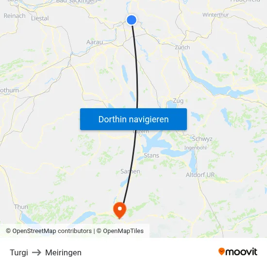 Turgi to Meiringen map