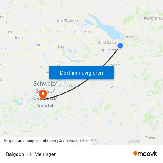 Balgach to Meiringen map