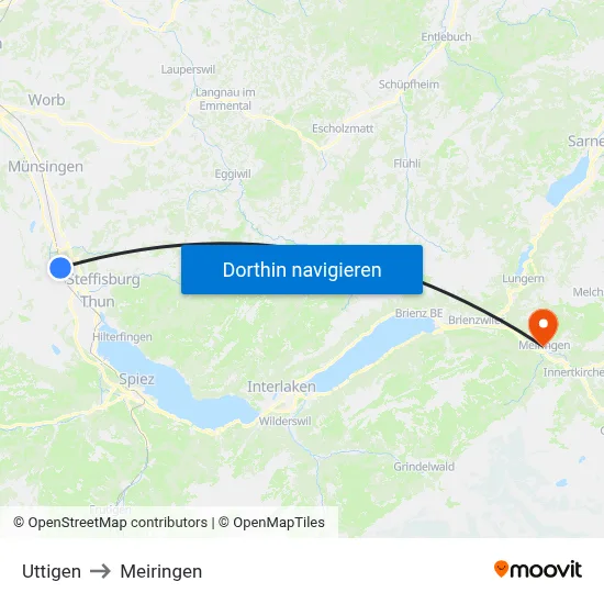 Uttigen to Meiringen map