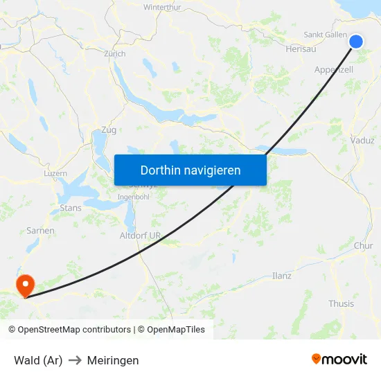 Wald (Ar) to Meiringen map