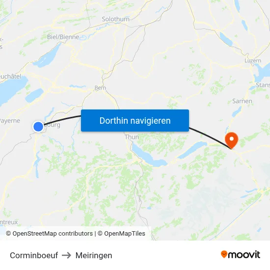 Corminboeuf to Meiringen map