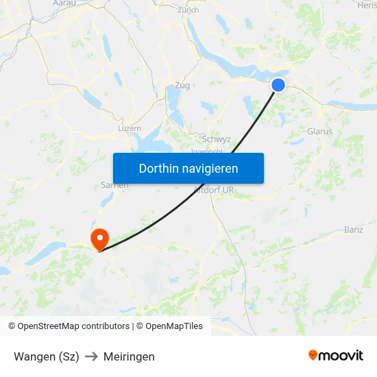 Wangen (Sz) to Meiringen map