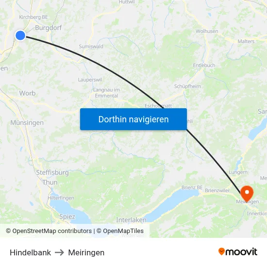 Hindelbank to Meiringen map