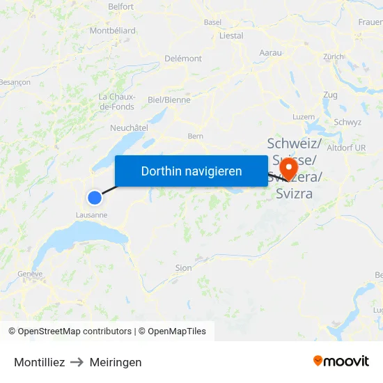 Montilliez to Meiringen map