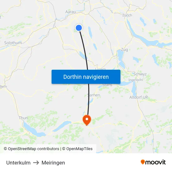 Unterkulm to Meiringen map