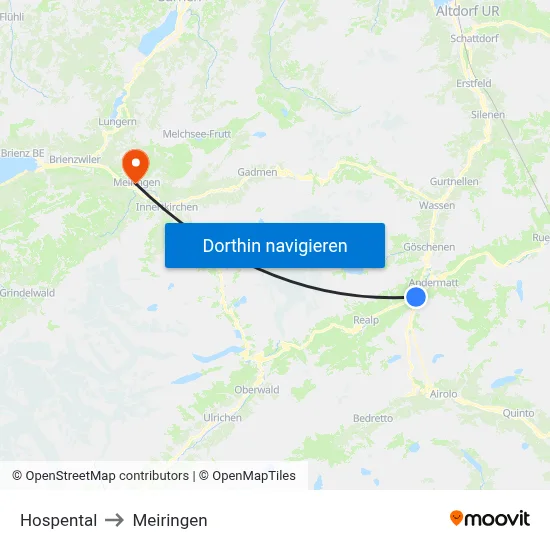 Hospental to Meiringen map