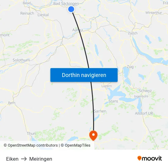 Eiken to Meiringen map