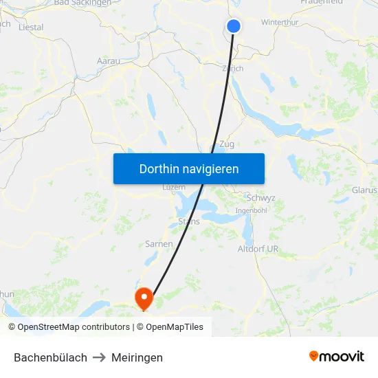 Bachenbülach to Meiringen map