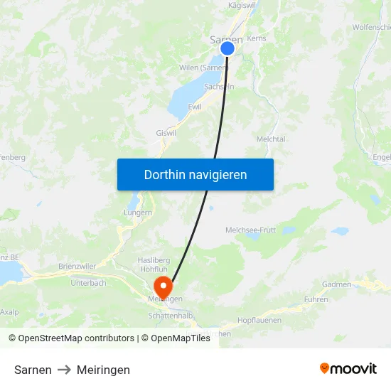 Sarnen to Meiringen map