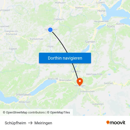 Schüpfheim to Meiringen map