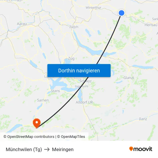 Münchwilen (Tg) to Meiringen map