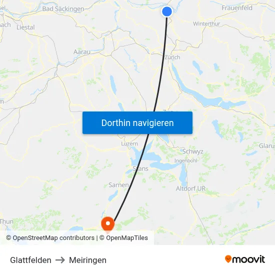 Glattfelden to Meiringen map