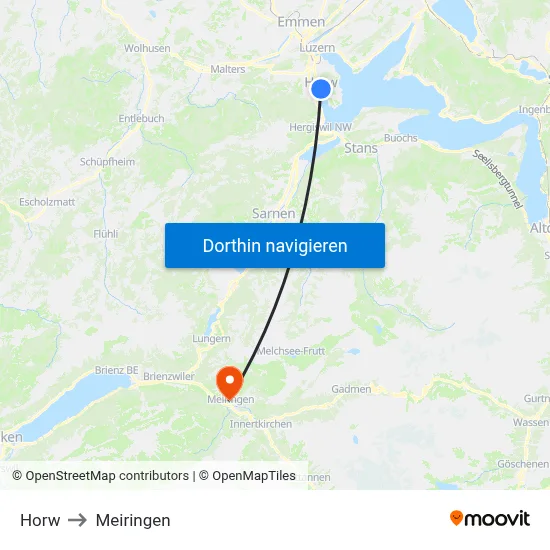 Horw to Meiringen map