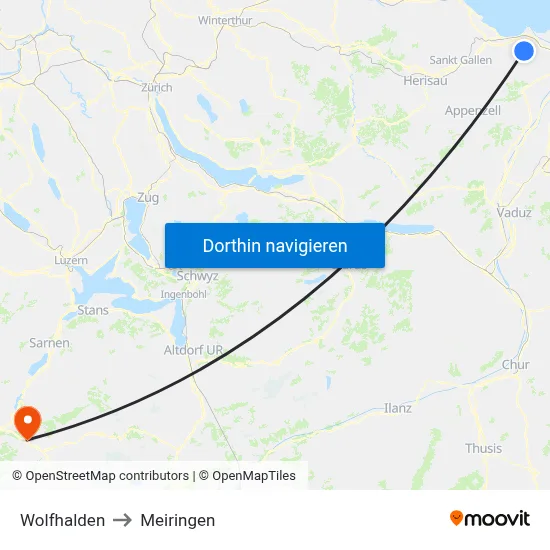 Wolfhalden to Meiringen map