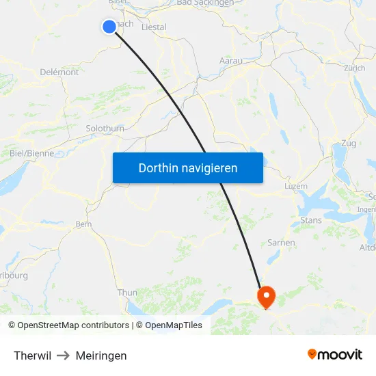 Therwil to Meiringen map
