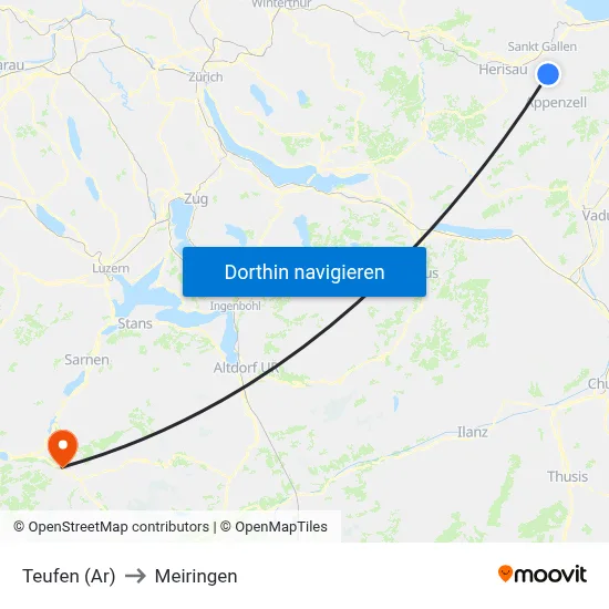 Teufen (Ar) to Meiringen map