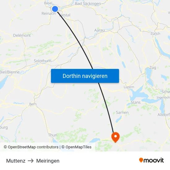 Muttenz to Meiringen map