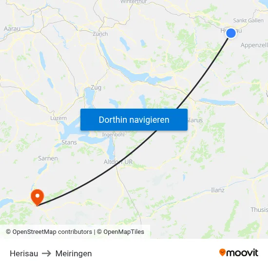 Herisau to Meiringen map